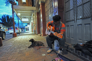 street musician,french quarter,new orleans at dusk